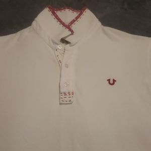 True Religion white and red bandana print polo